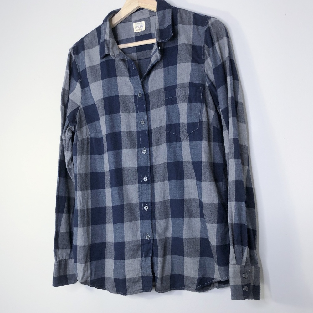 J. Crew Navy & Gray Plaid "Perfect Shirt" Size - M